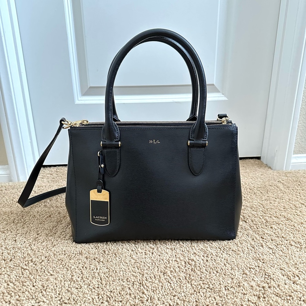 Ralph Lauren Newbury Leather Satchel Double Zip Bag
